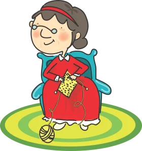 Cheerful Grandma Knitting on Comfortable Chair Cartoon Clipart Illustration