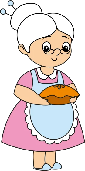 Cheerful Grandmother Clipart Illustration Holding Fresh Baked Pie with Warmth