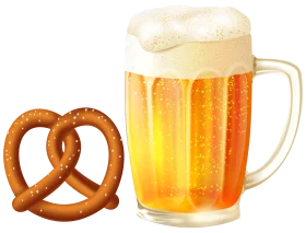 Classic Golden Beer Mug and Traditional Twisted Pretzel Clipart Illustration