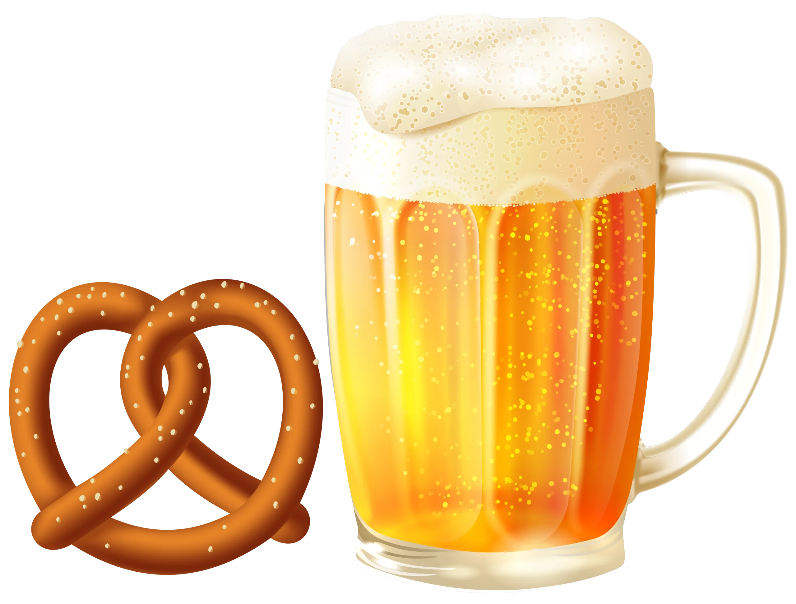 Classic Golden Beer Mug and Traditional Twisted Pretzel Clipart Illustration