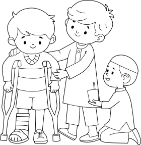 Compassionate Kids Helping Friends Clipart Scene of Kindness and Support