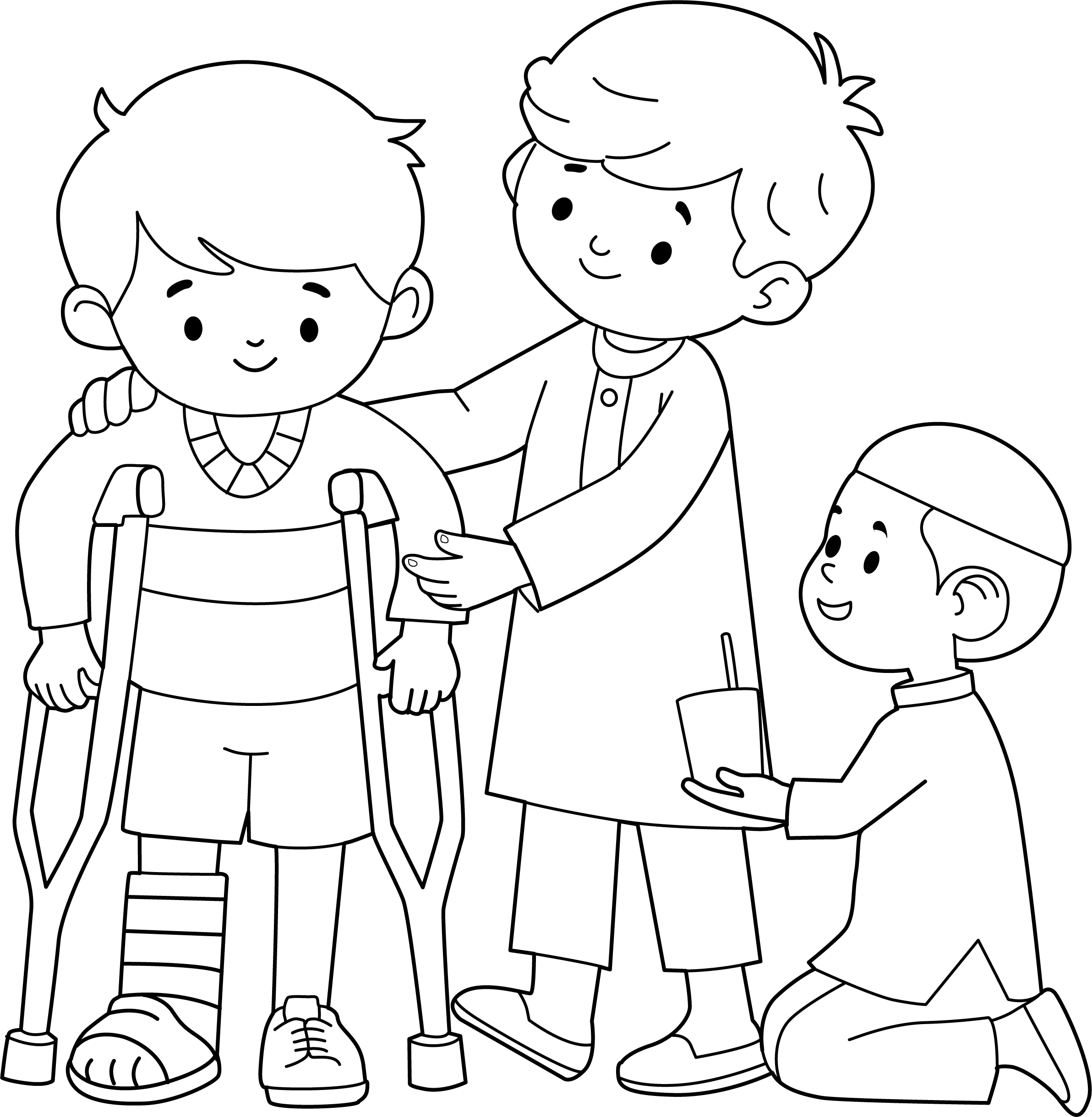 Compassionate Kids Helping Friends Clipart Scene of Kindness and Support