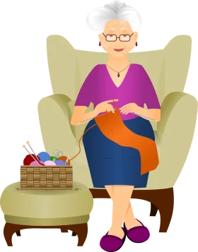 Cozy Afternoon Knitting: Elderly Woman in Comfortable Armchair Crafting Clipart