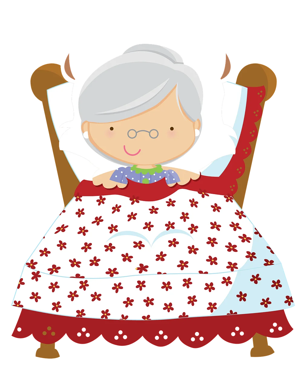 Cozy Grandma Sitting in Rocking Chair Wearing Floral Dress Clipart Illustration