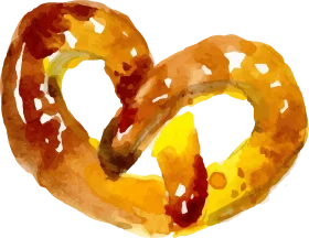 Golden Twisted Pretzel Watercolor Clipart: Bakery Delight with Warm Hues