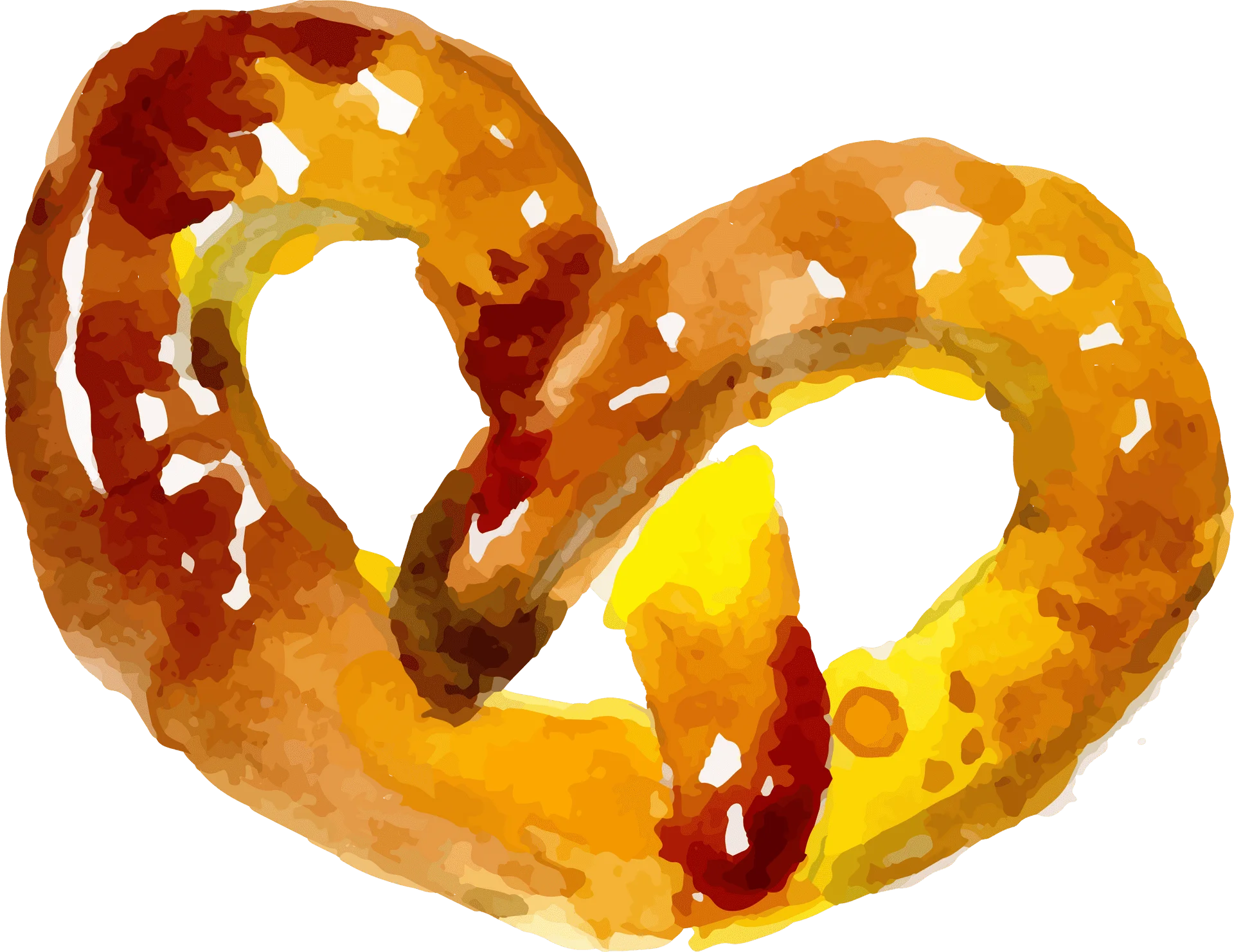 Golden Twisted Pretzel Watercolor Clipart: Bakery Delight with Warm Hues