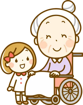 Heartwarming Elderly Woman in Wheelchair with Young Girl Clipart Illustration of Compassion