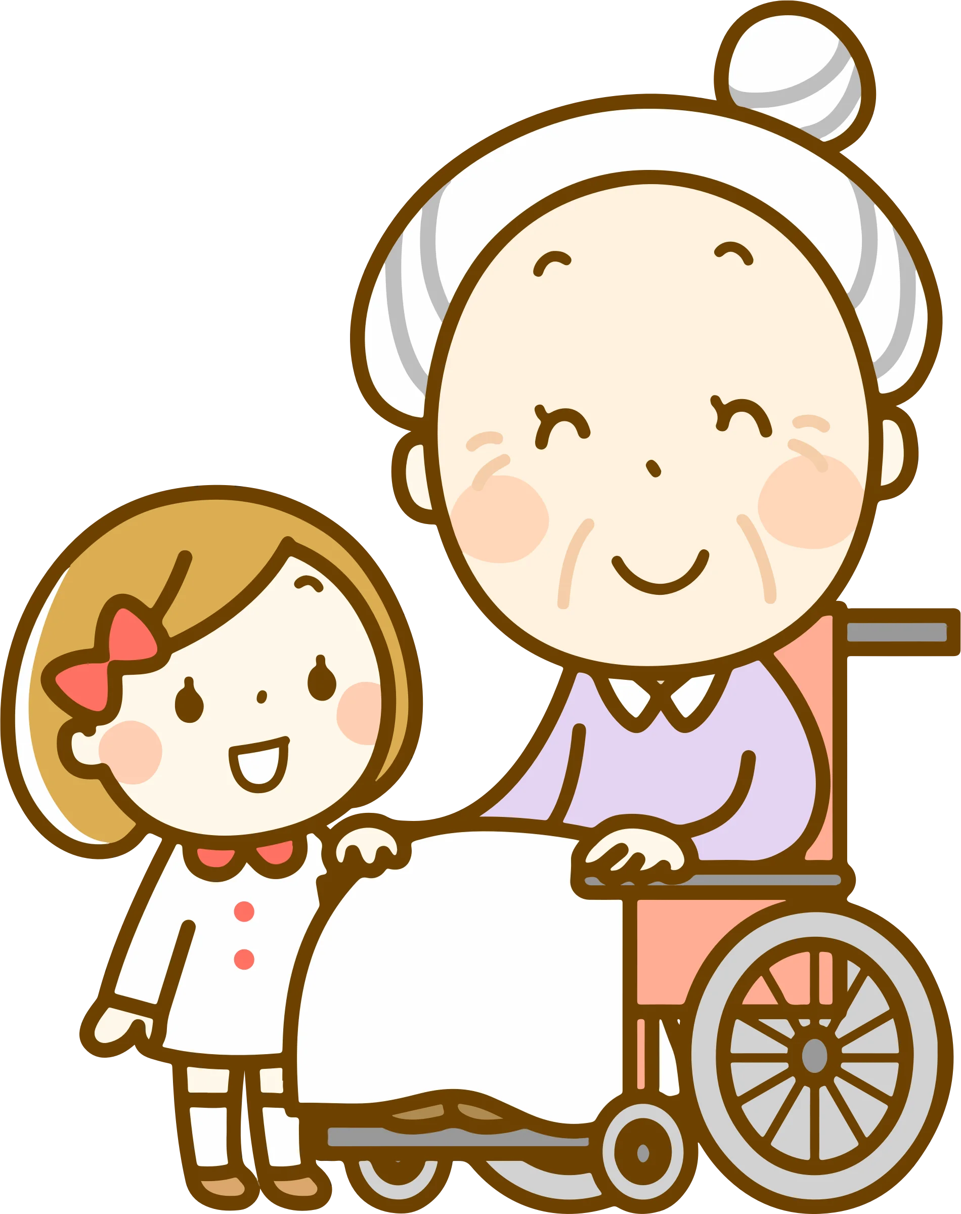 Heartwarming Elderly Woman in Wheelchair with Young Girl Clipart Illustration of Compassion
