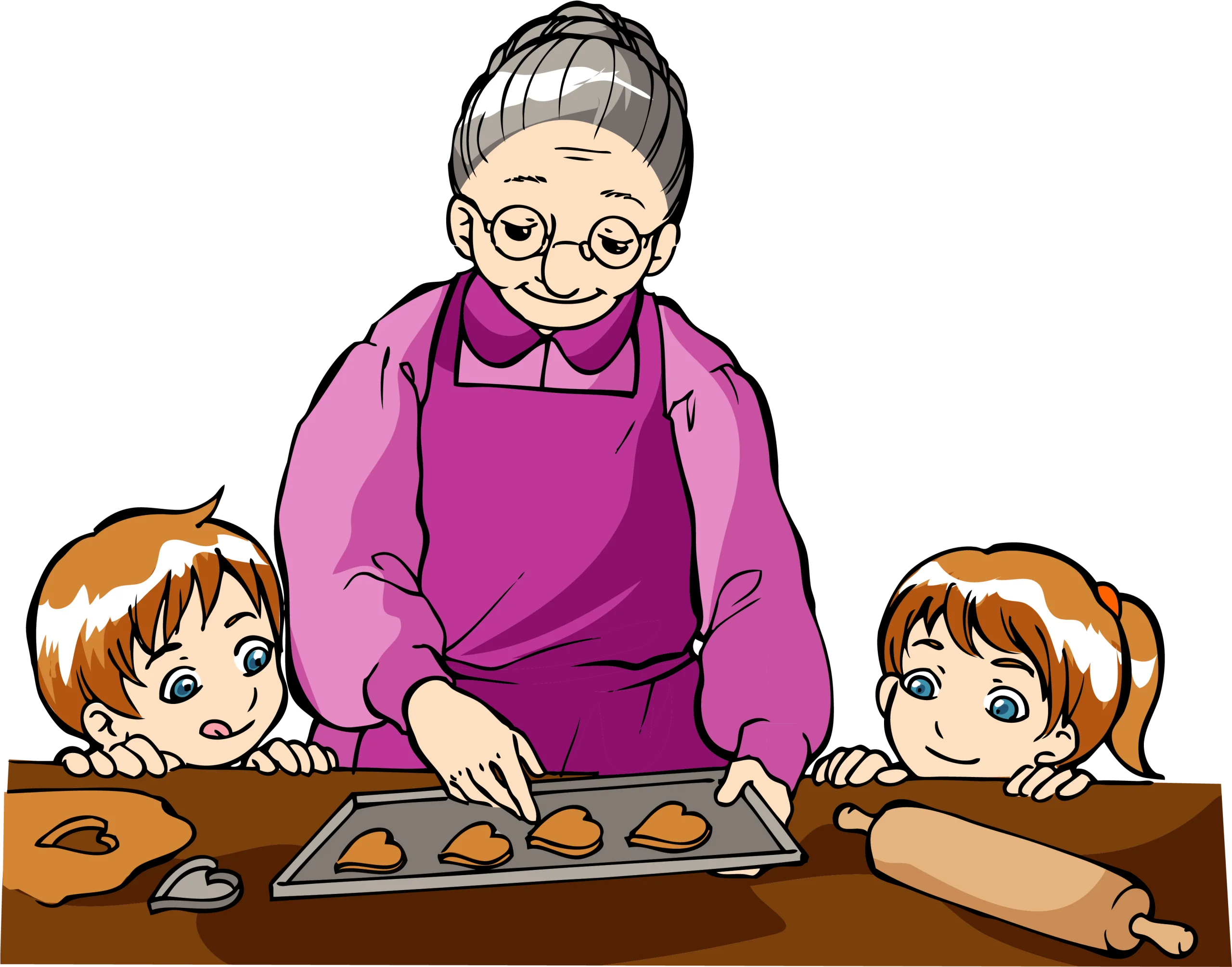 Heartwarming Grandma and Children Baking Cookies Clipart Illustration