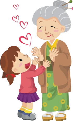 Heartwarming Intergenerational Love: Grandmother and Granddaughter Clipart Illustration