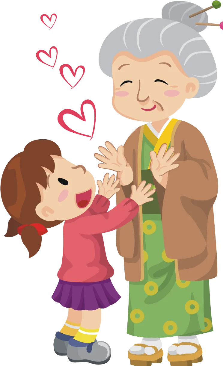 Heartwarming Intergenerational Love: Grandmother and Granddaughter Clipart Illustration