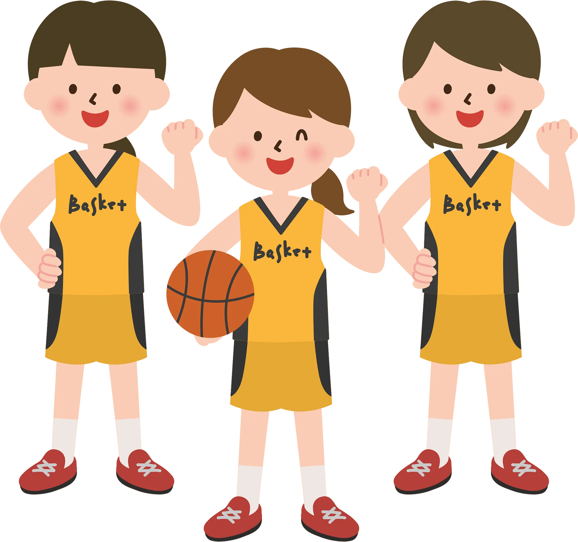 Junior Basketball Team Clipart: Energetic Young Players in Matching Yellow Jerseys