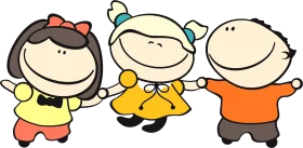 Playful Cartoon Children Clipart: Joyful Stick Figure Kids Dancing Together