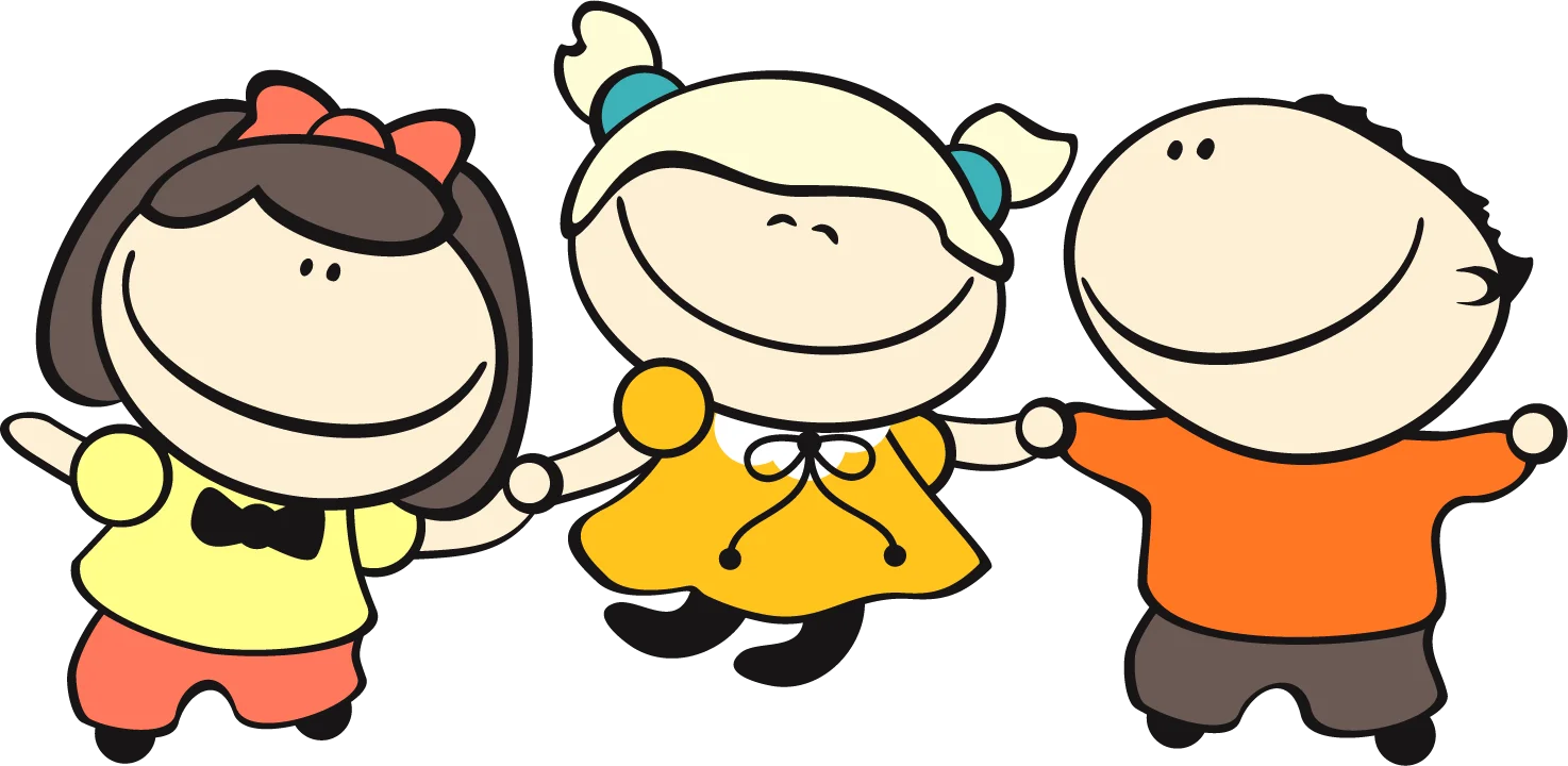 Playful Cartoon Children Clipart: Joyful Stick Figure Kids Dancing Together
