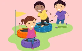 Playful Children Enjoying Colorful Tire Swing Playground Clipart Adventure