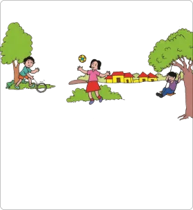 Playful Children Enjoying Outdoor Activities in Cheerful Playground Clipart Scene