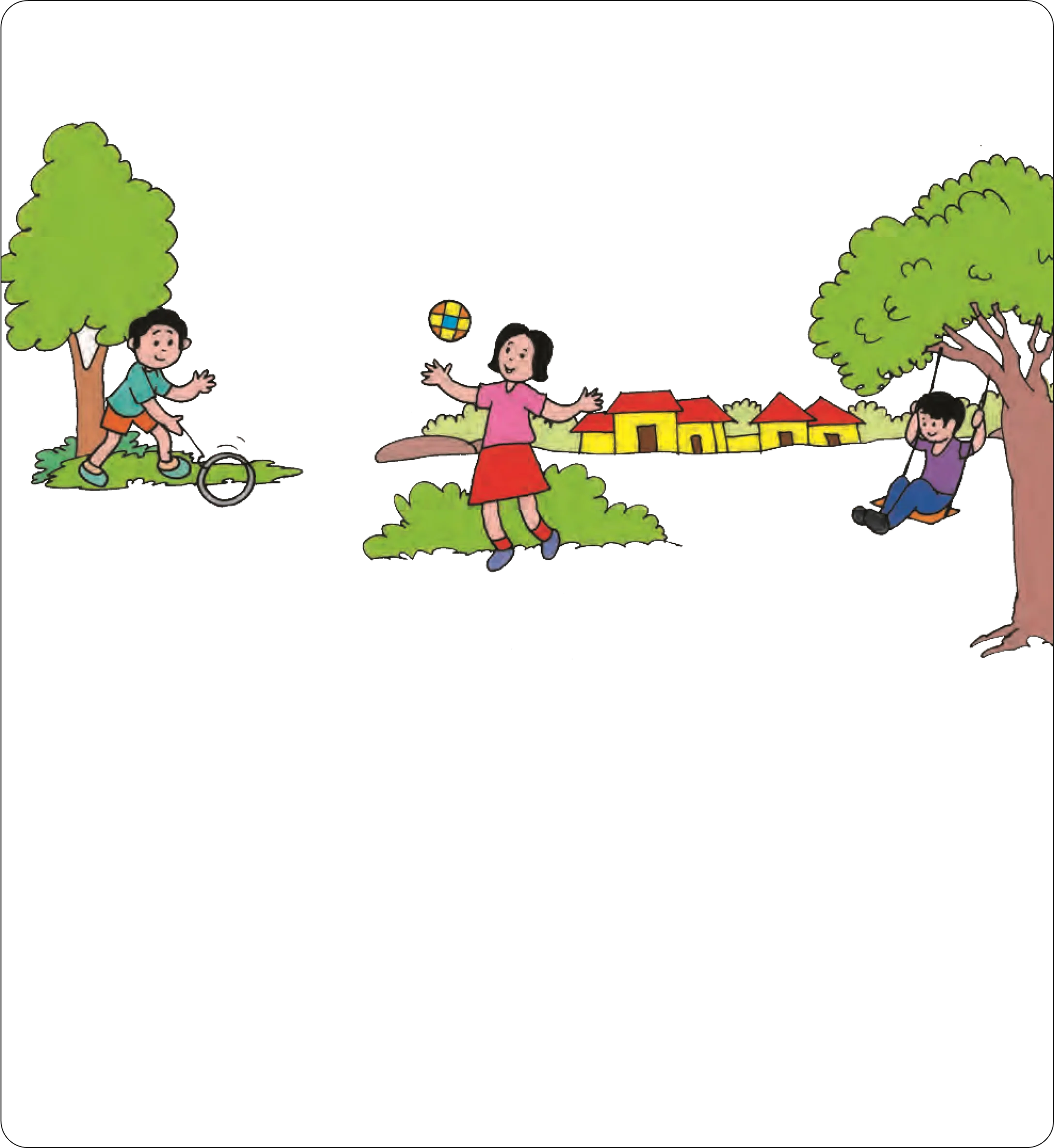 Playful Children Enjoying Outdoor Activities in Cheerful Playground Clipart Scene