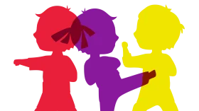 Playful Silhouettes of Children Interacting in Colorful Clipart Style
