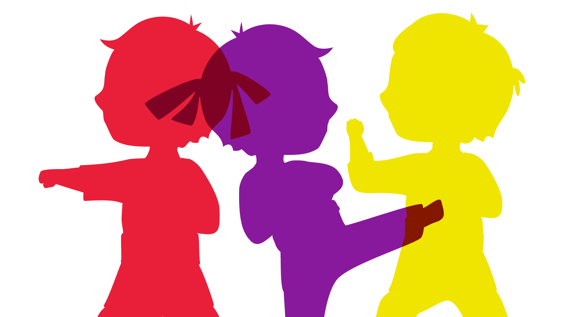Playful Silhouettes of Children Interacting in Colorful Clipart Style
