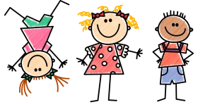 Playful Stick Figure Children Showcasing Diversity and Childhood Joy Clipart
