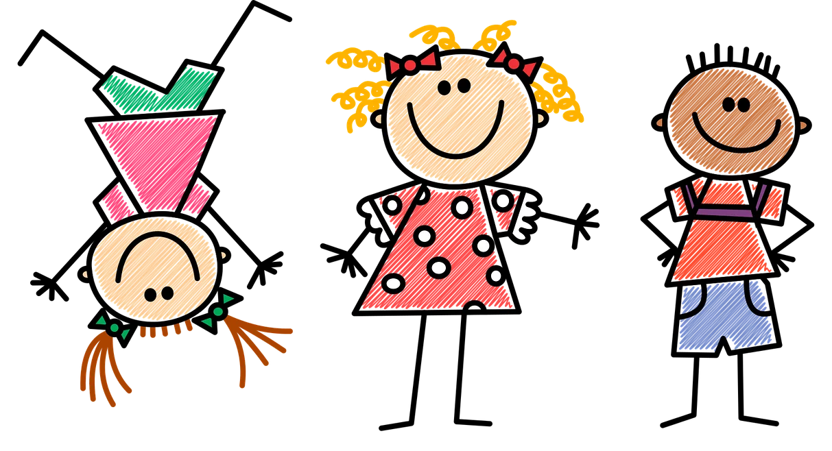 Playful Stick Figure Children Showcasing Diversity and Childhood Joy Clipart