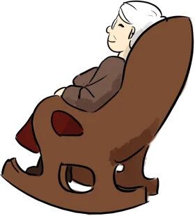 Serene Elderly Woman Resting in Cozy Brown Wooden Rocking Chair Clipart Illustration
