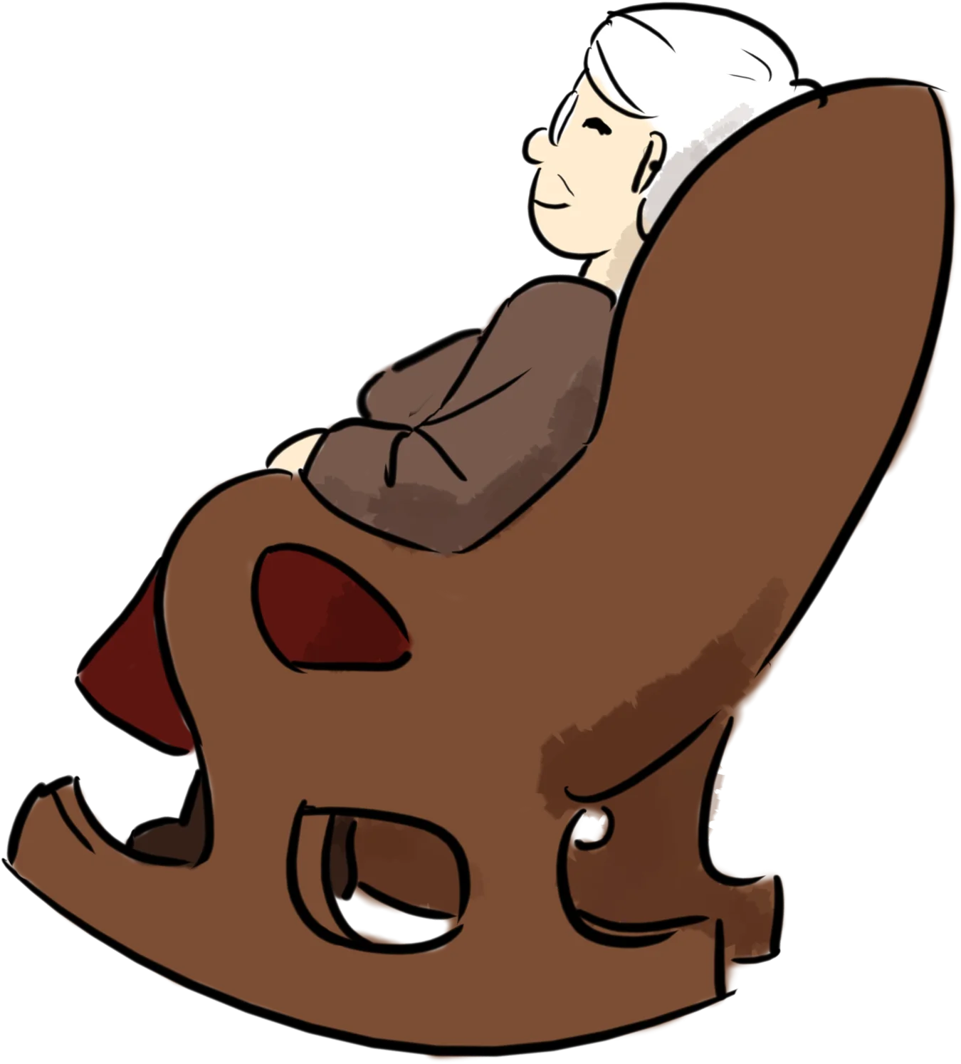 Serene Elderly Woman Resting in Cozy Brown Wooden Rocking Chair Clipart Illustration