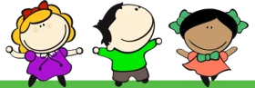 Three Cheerful Children Cartoon Clipart Showcasing Diverse Playful Characters