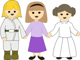 Three Playful Children Holding Hands in Charming Illustrated Clipart Style