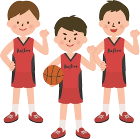 Three Young Basketball Players in Red Jerseys - Cheerful Sports Clipart Illustration