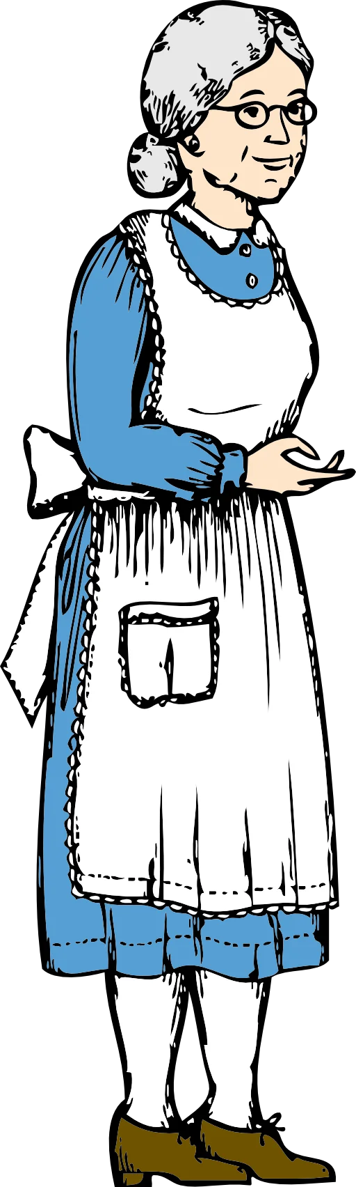 Vintage Grandma Clipart: Nostalgic Illustration of Elderly Woman in Traditional Attire