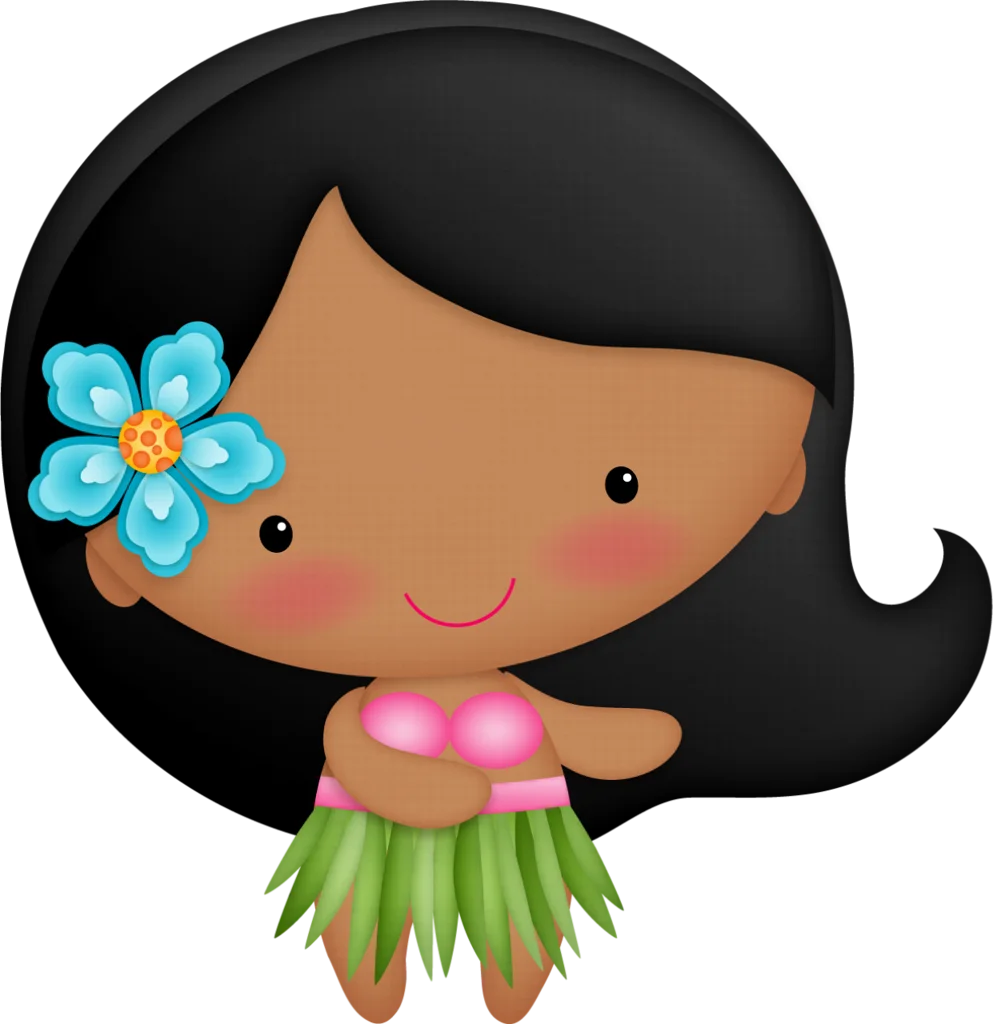 Adorable Hawaiian Hula Dancer Cartoon Character Clipart with Tropical Flair