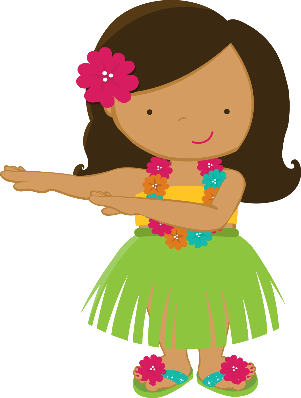 Adorable Hula Dancer Clipart - Cheerful Hawaiian Tropical Character Illustration