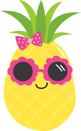 Adorable Tropical Pineapple Wearing Cute Pink Flower Sunglasses Clipart Design