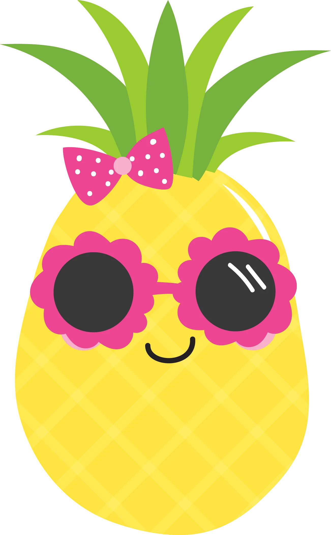 Adorable Tropical Pineapple Wearing Cute Pink Flower Sunglasses Clipart Design