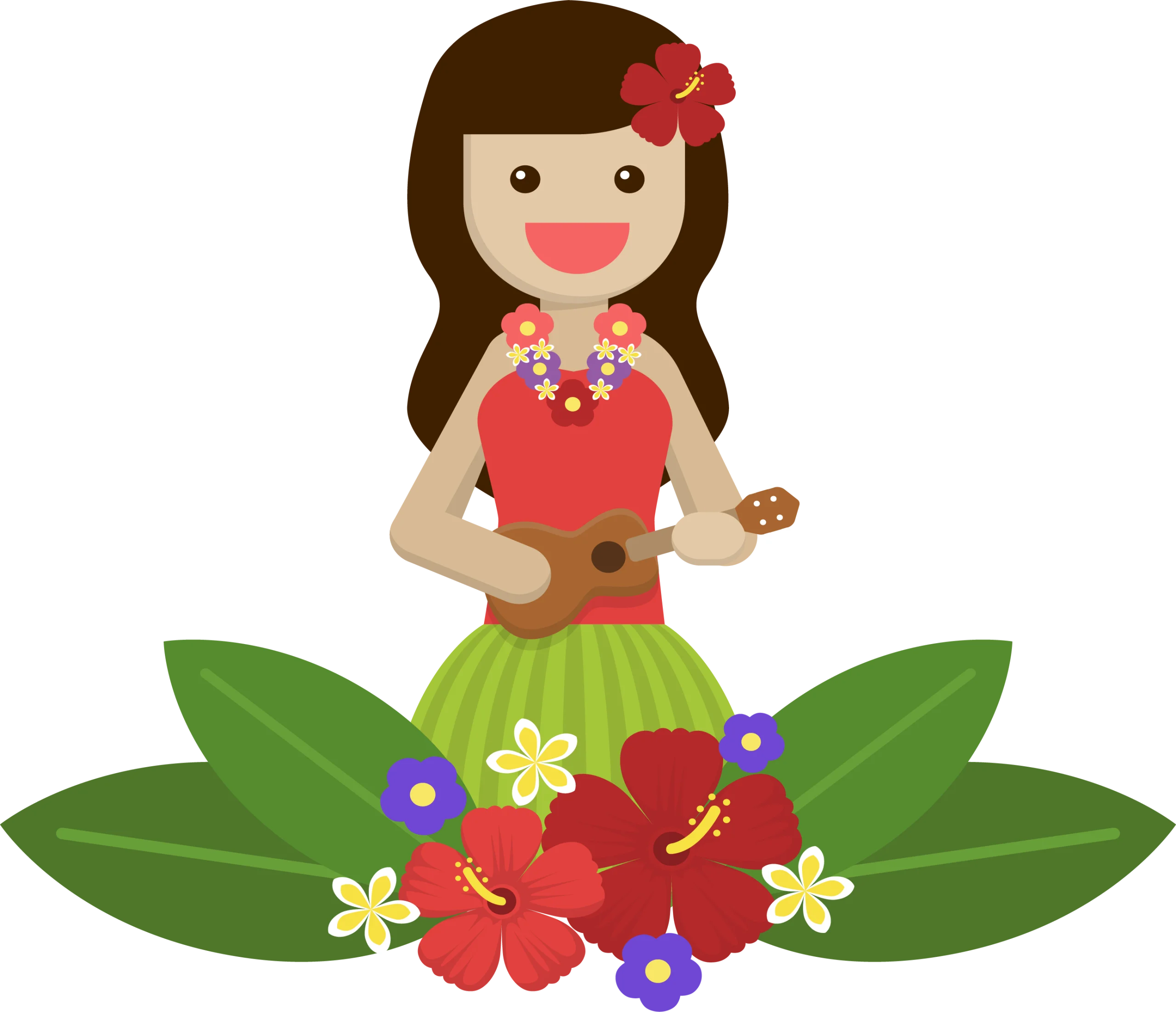 Charming Hawaiian Hula Dancer Clipart with Tropical Floral Embellishments