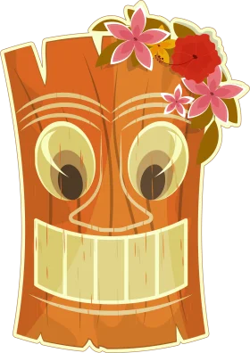 Cheerful Hawaiian Tiki Mask Clipart with Tropical Floral Accents