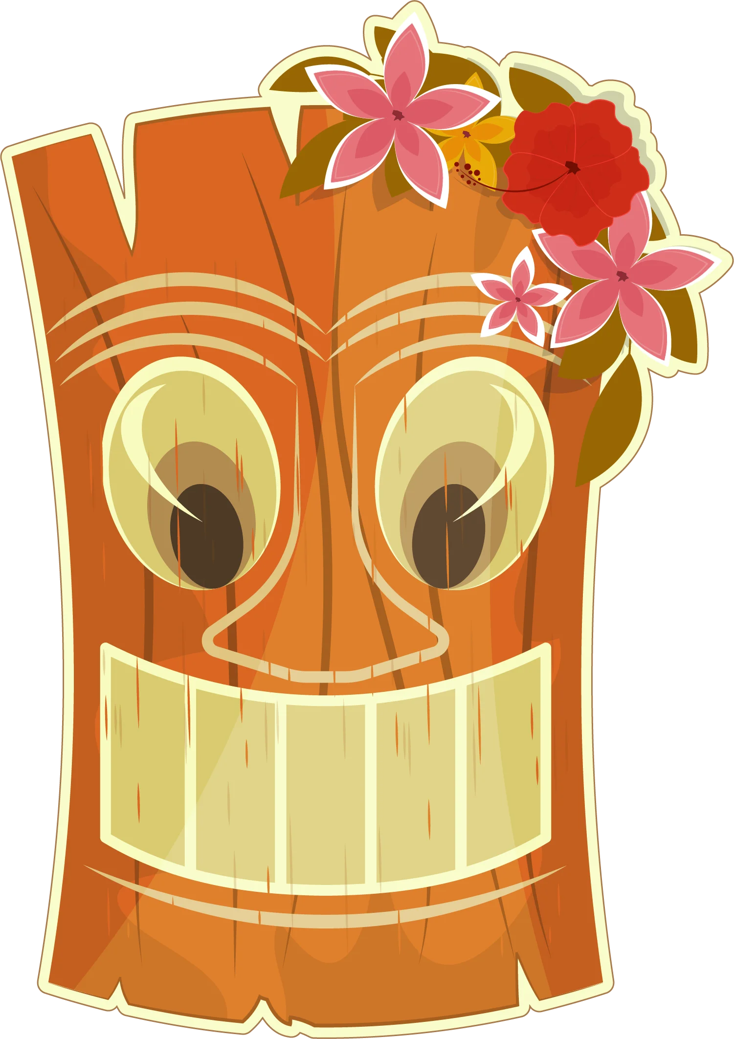 Cheerful Hawaiian Tiki Mask Clipart with Tropical Floral Accents