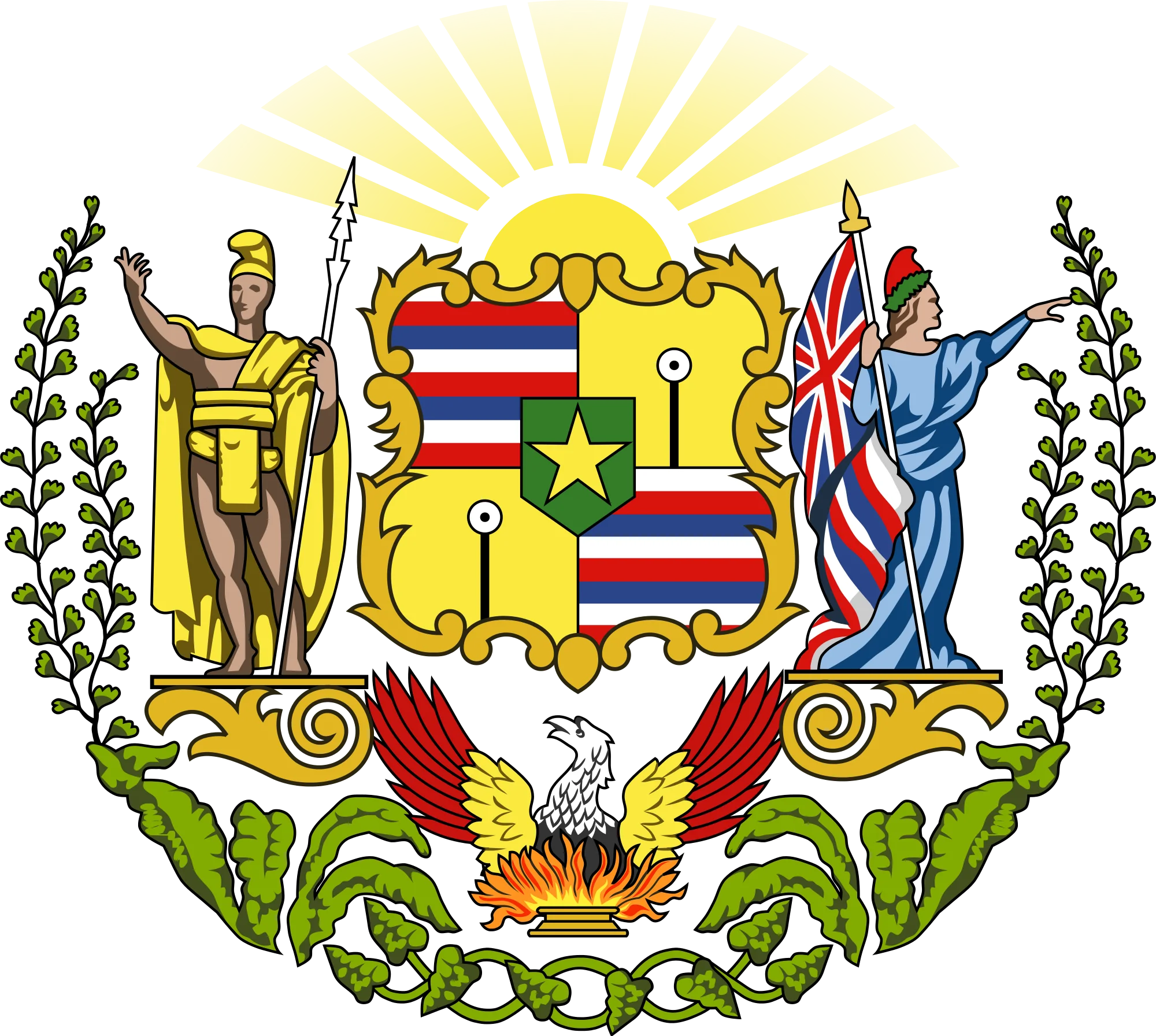 Official Hawaii State Coat of Arms Heraldic Emblem Clipart Design
