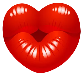 Passionate Red Heart-Shaped Lips Clipart Design with Glossy Romantic Touch