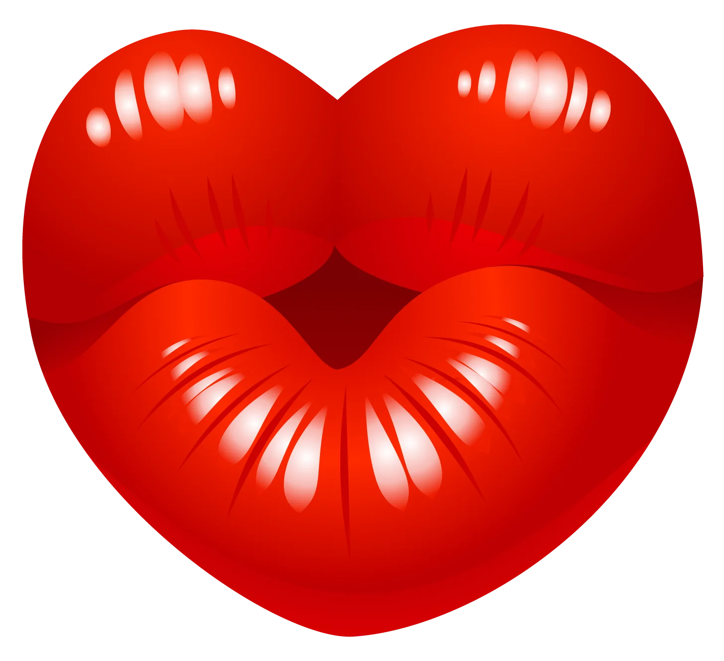 Passionate Red Heart-Shaped Lips Clipart Design with Glossy Romantic Touch