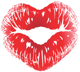 Passionate Red Lipstick Kiss Mark Heart-Shaped Romantic Clipart Design