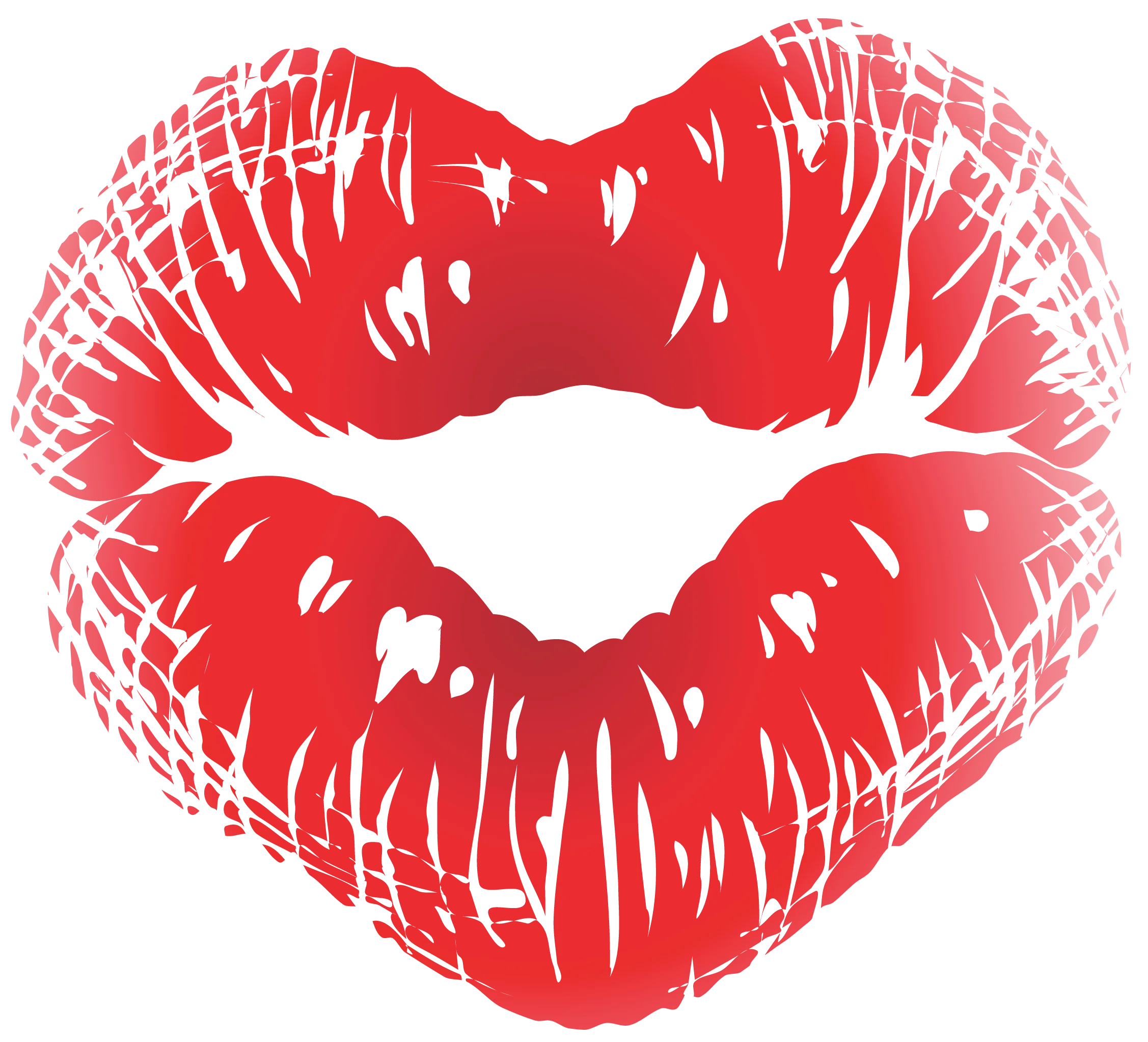 Passionate Red Lipstick Kiss Mark Heart-Shaped Romantic Clipart Design