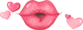 Romantic Pink Lips Love Hearts Watercolor Kiss Soft Clipart Collection