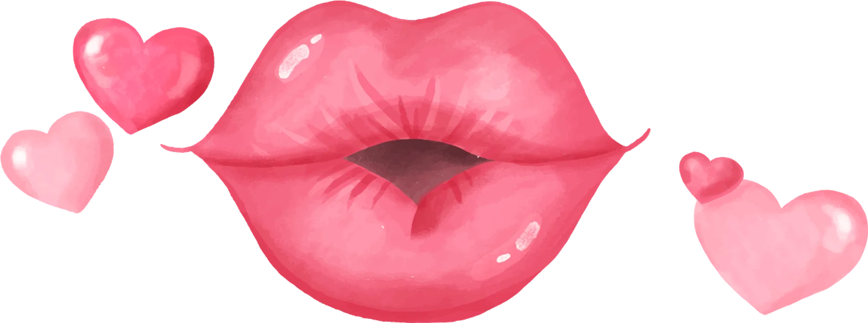 Romantic Pink Lips Love Hearts Watercolor Kiss Soft Clipart Collection