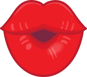 Stylized Red Cartoon Kiss Lips Clipart with Playful Shiny Texture