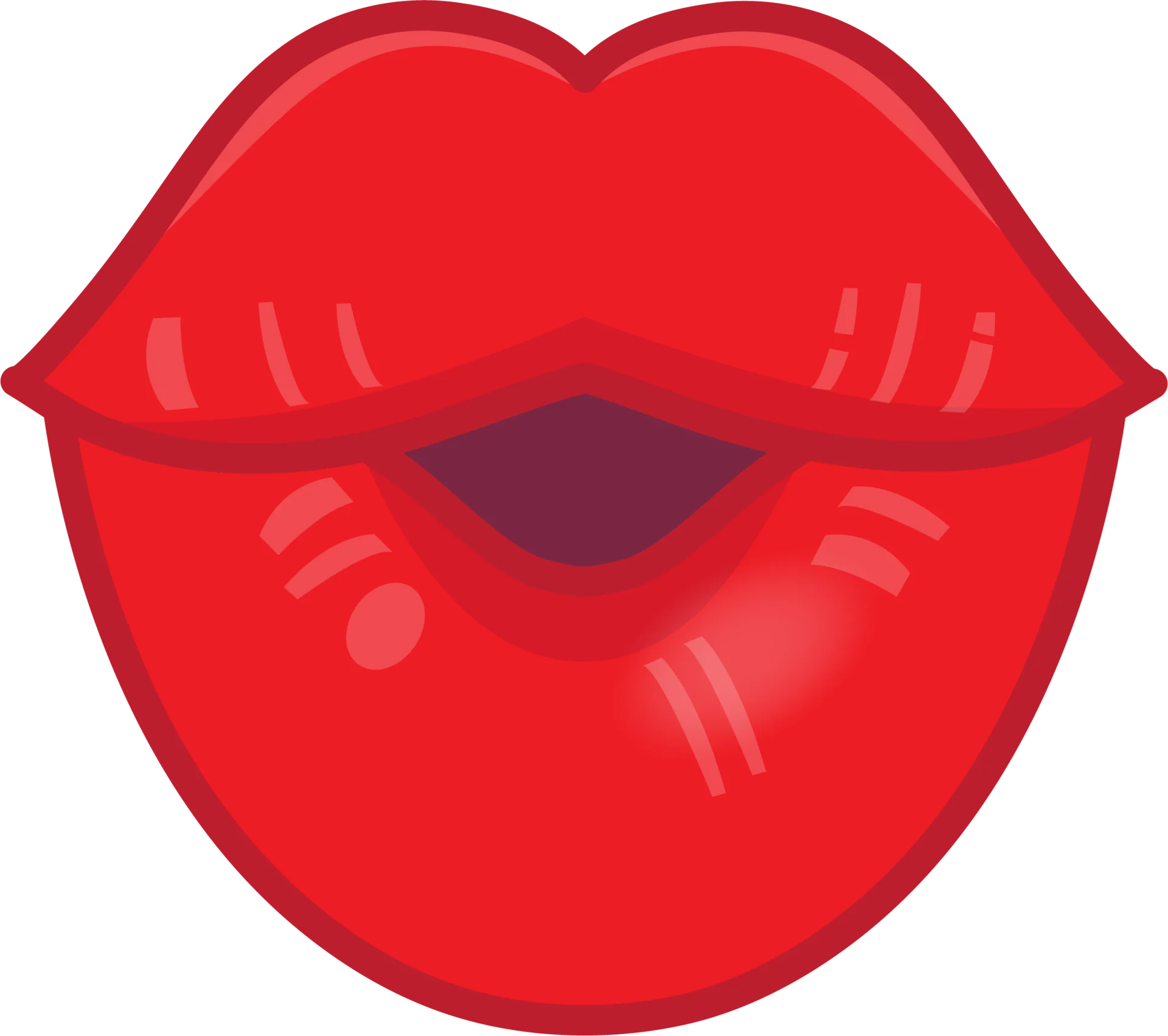 Stylized Red Cartoon Kiss Lips Clipart with Playful Shiny Texture