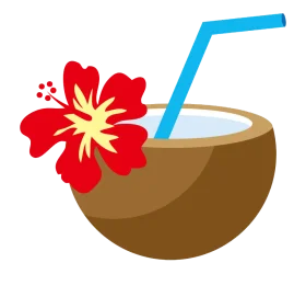 Tropical Hawaiian Coconut Cocktail Clipart with Hibiscus Flower Design