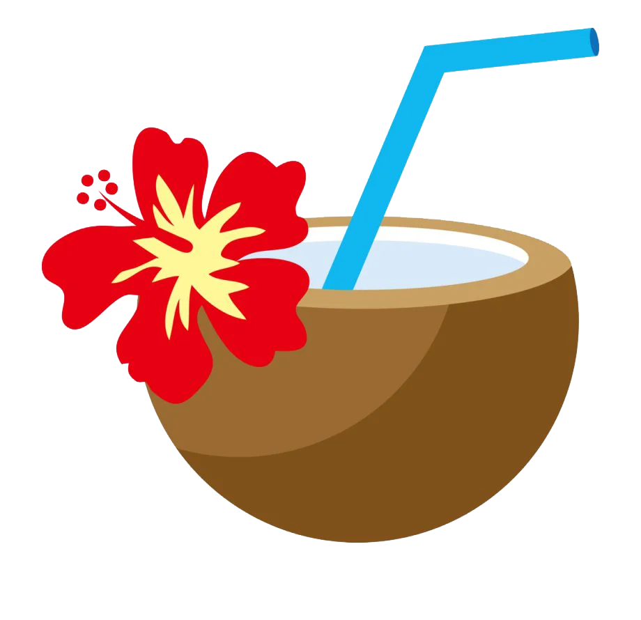Tropical Hawaiian Coconut Cocktail Clipart with Hibiscus Flower Design