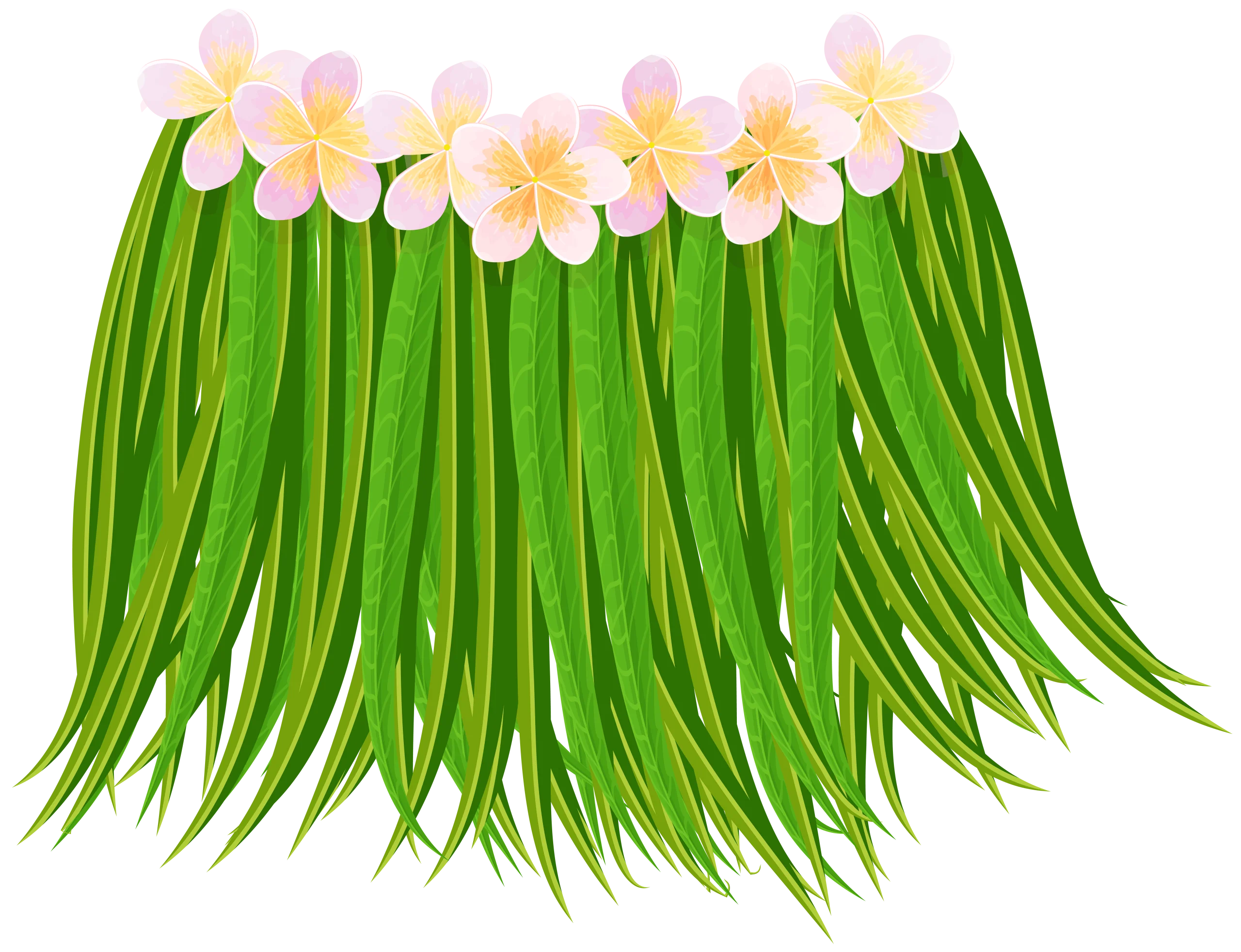 Tropical Hawaiian Grass Skirt with Delicate Pastel Flowers Clipart Illustration